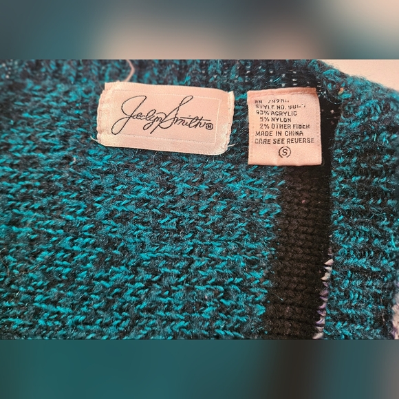 Jaclyn Smith Womens Teal Multicolored Long Sleeve Cardigan Sweater Size Small - Picture 4 of 11